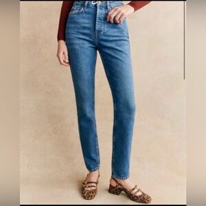 Sezane Brut Sexy Straight Leg Mid Rise Cotton Button Fly Denim Blue Jeans - 25